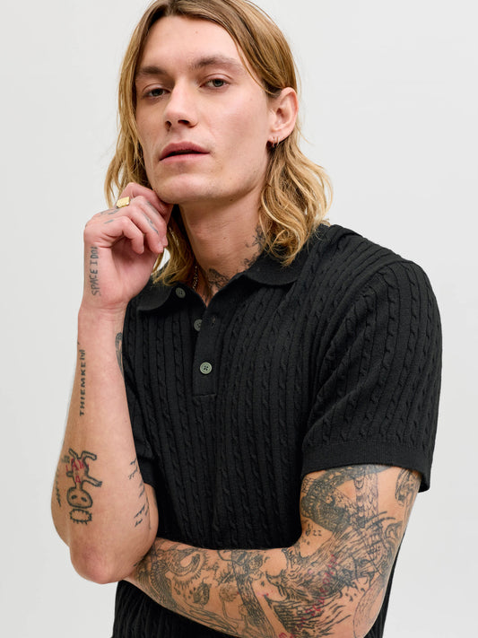 JJEEMIL KNIT CABLE POLO SS LN