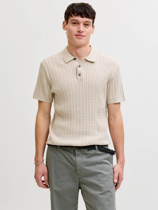 JJEEMIL KNIT CABLE POLO SS LN