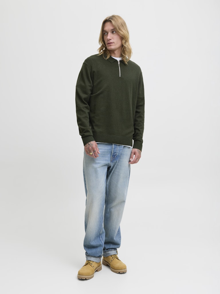 JJEEMIL KNIT POLO HALF ZIP LS NOOS