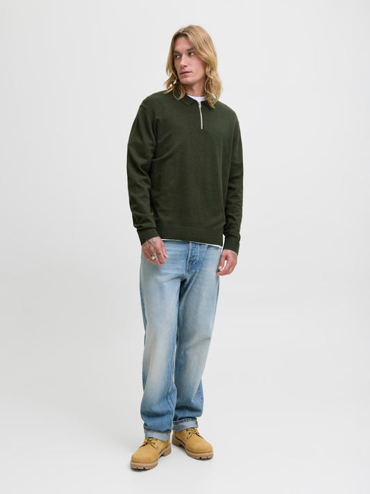 JJEEMIL KNIT POLO HALF ZIP LS NOOS