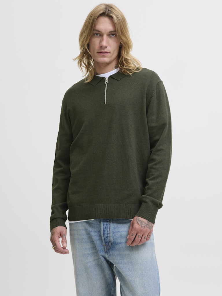 JJEEMIL KNIT POLO HALF ZIP LS NOOS