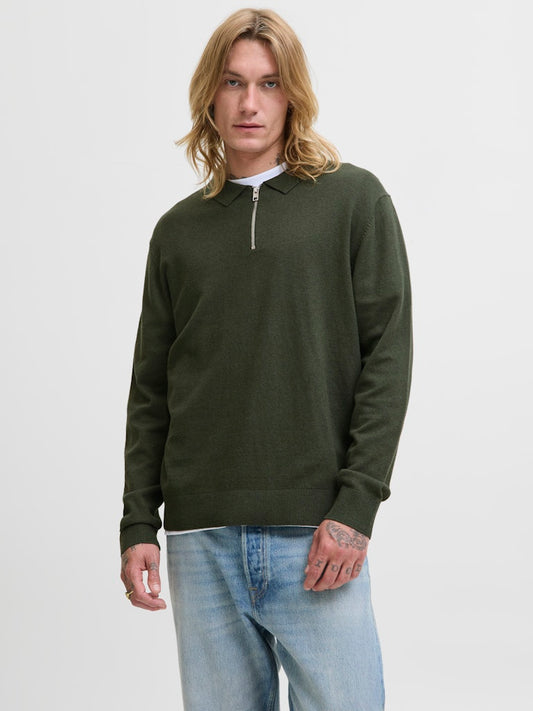 JJEEMIL KNIT POLO HALF ZIP LS NOOS