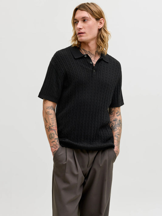 JJEEMIL KNIT CABLE POLO SS LN