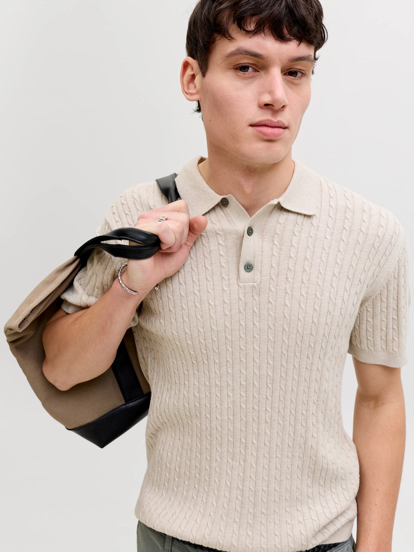 JJEEMIL KNIT CABLE POLO SS LN