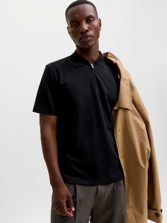 JPRBLAETHAN SS ZIP POLO SN - BLACK