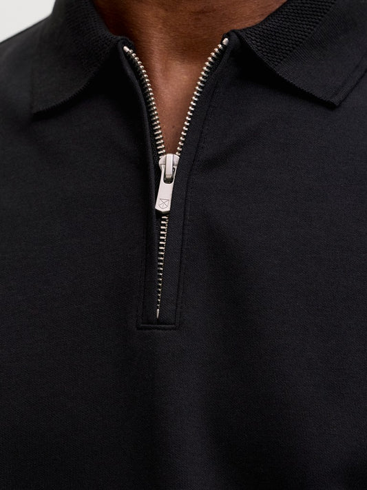 JPRBLAETHAN SS ZIP POLO SN - BLACK