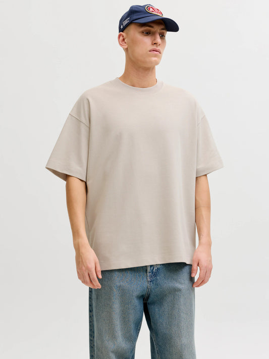 JJEBARRON TEE SS O-NECK NOOS - BEIGE