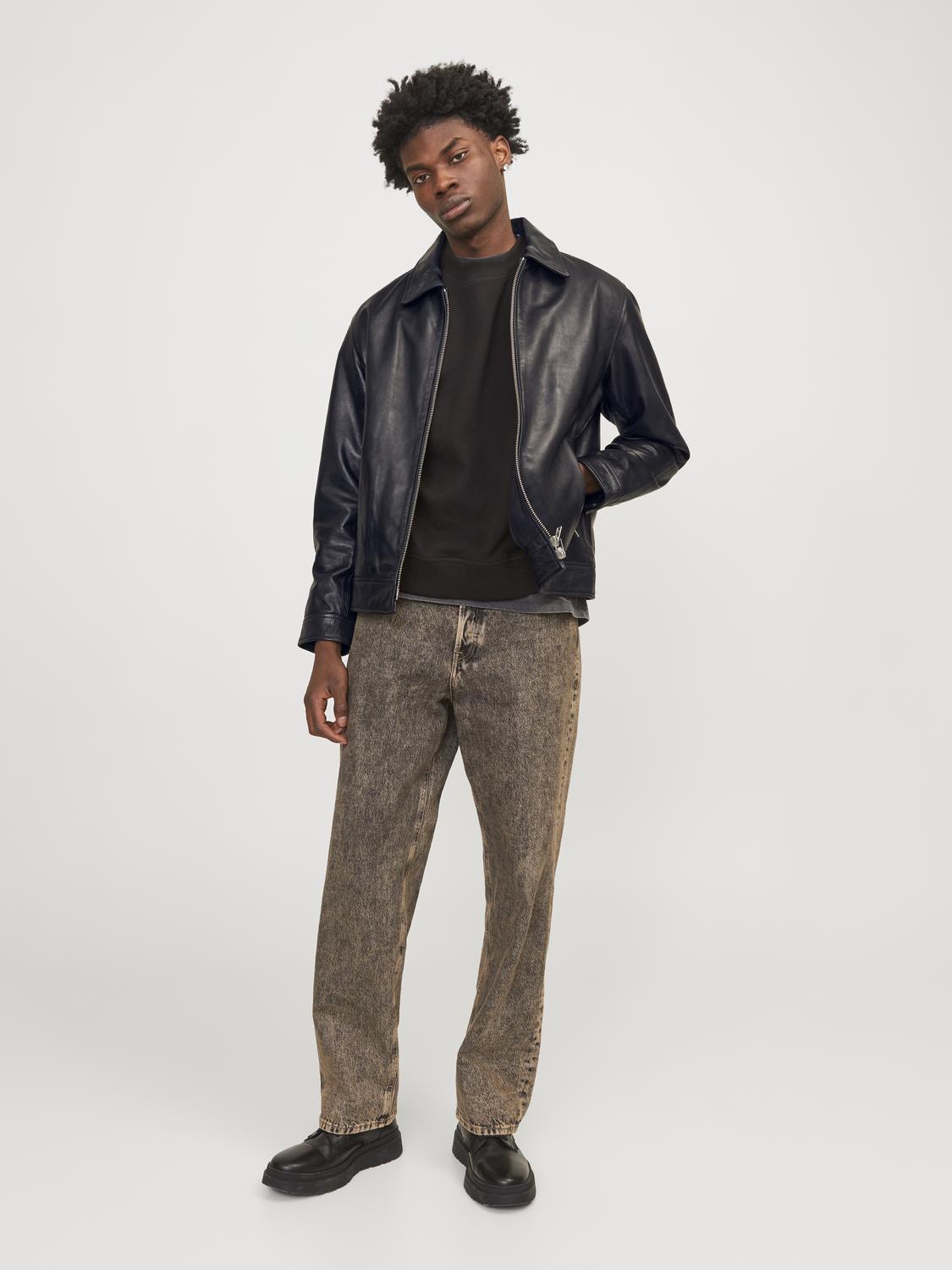 Jack&jones Brown Leather Jacket And Jeans Leather Jack And