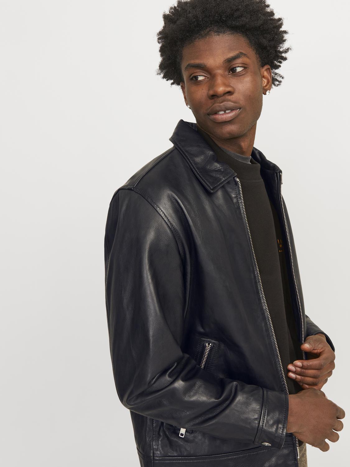 Jack & jones leather jacket best sale